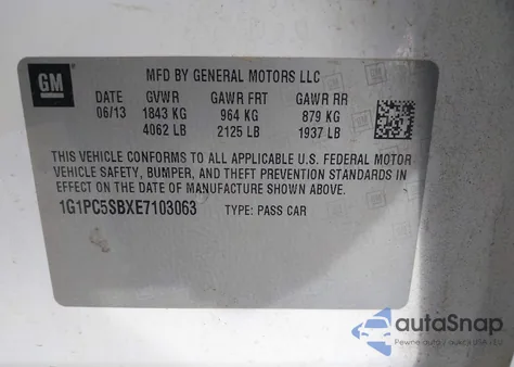 2014 Chevrolet Cruze 1Lt Auto from USA, damaged, VIN 1G1PC5SBXE7103063